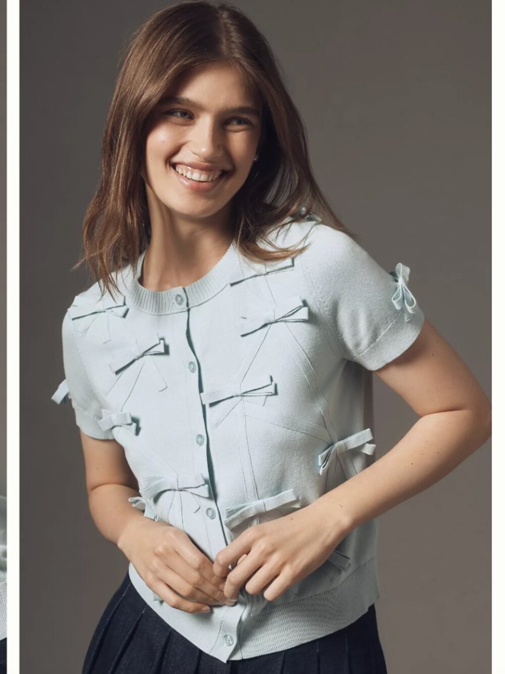 Maeve Short-Sleeve Bow Appliqué Cardigan Sweater Size S NWT ANTHROPOLOGIE
